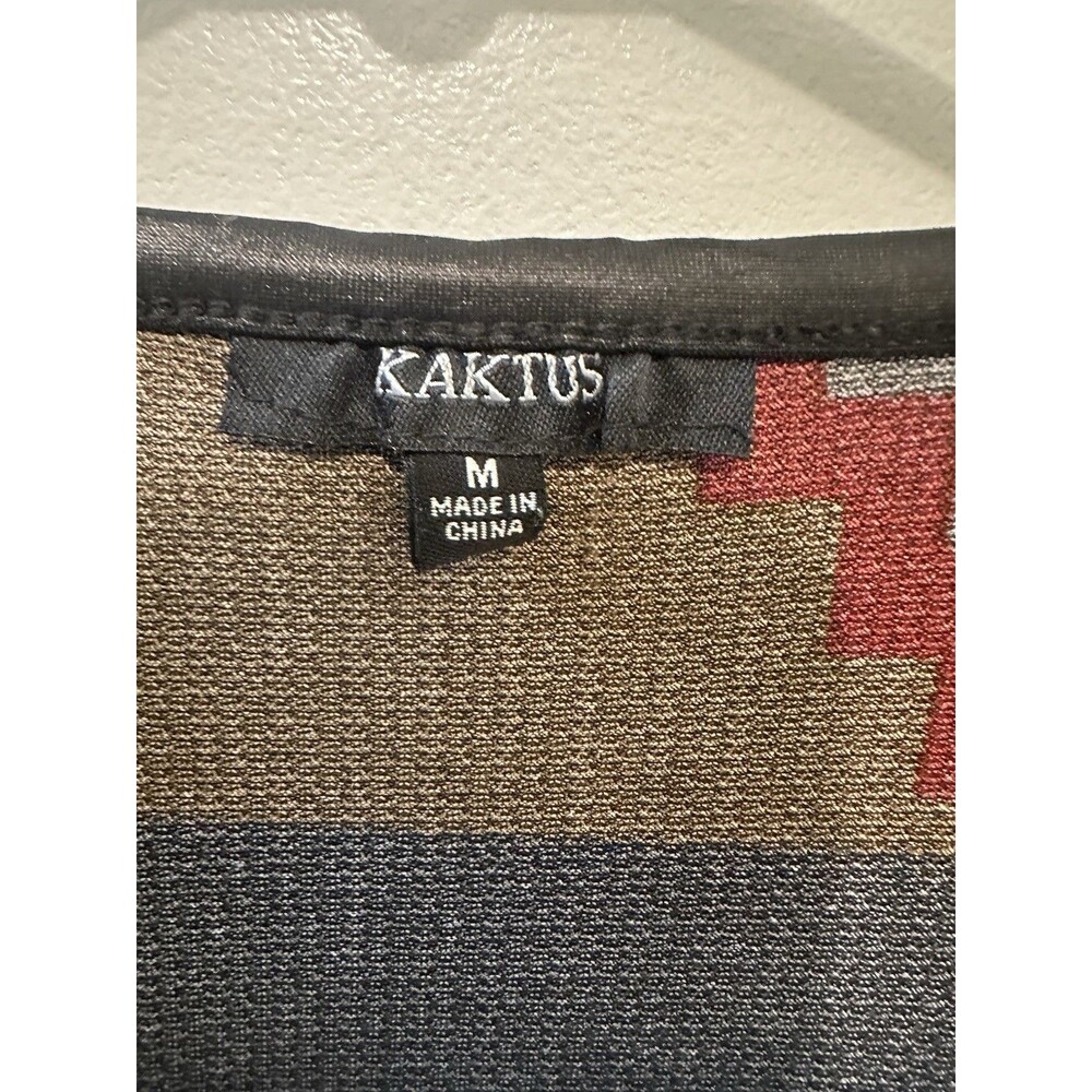 Kaktus Southwestern Aztec Tunic Top M Boho Western Faux Leather Trim V-Neck - Picture 3 of 10